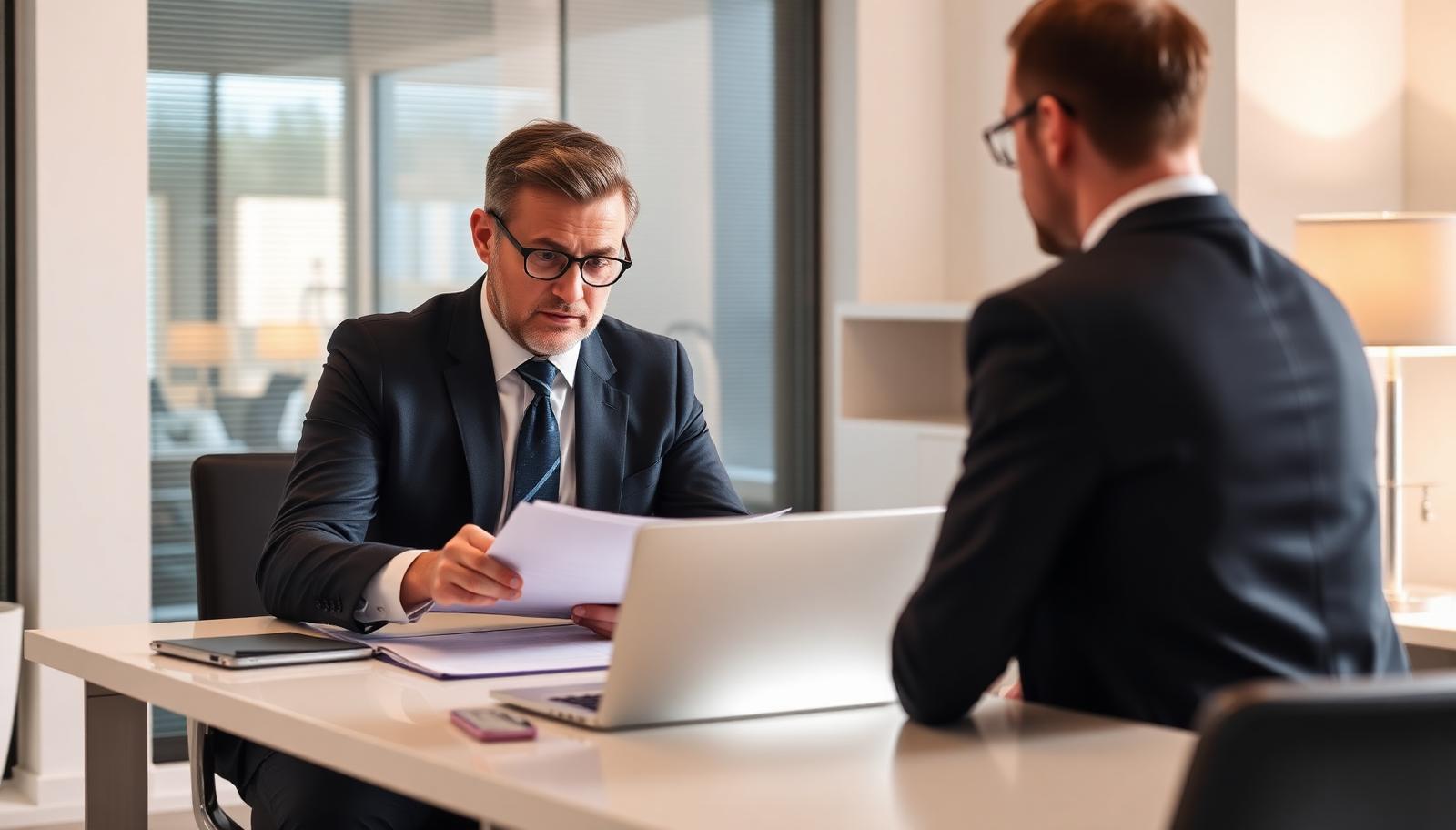 Florida professional reviewing an errors and omissions insurance policy with a client in an office